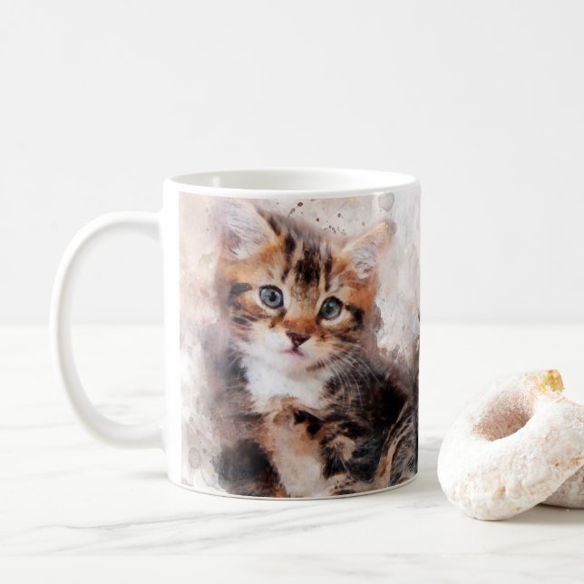 Taza De Café Tres hermosos y lindos gatitos acuarela (Con donut)