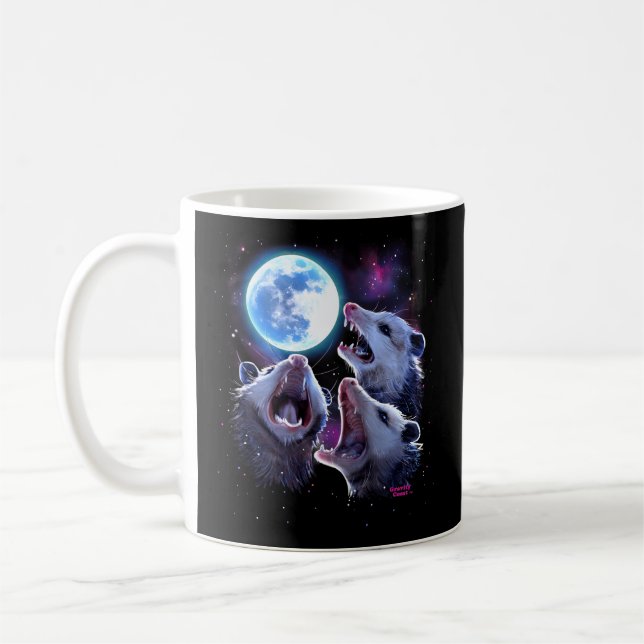 Taza De Café Tres Opossules Amortiguando En La Luna Mascota Pos (Izquierda)