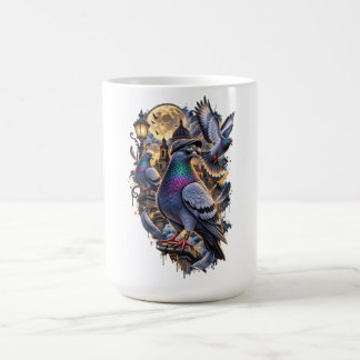 Taza De Café Tres palomas gráfico vintage, luna de paloma retro