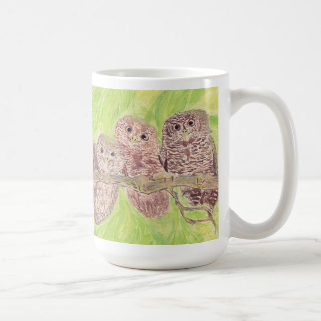 Taza De Café Tres pequeñas lechuzas de cobardía - pintura acríl (Derecha)