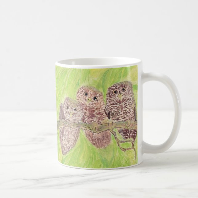Taza De Café Tres pequeñas lechuzas de cobardía - pintura acríl (Derecha)
