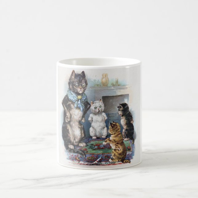Taza De Café Tres pequeños gatitos y madre, Louis Wain (Centro)