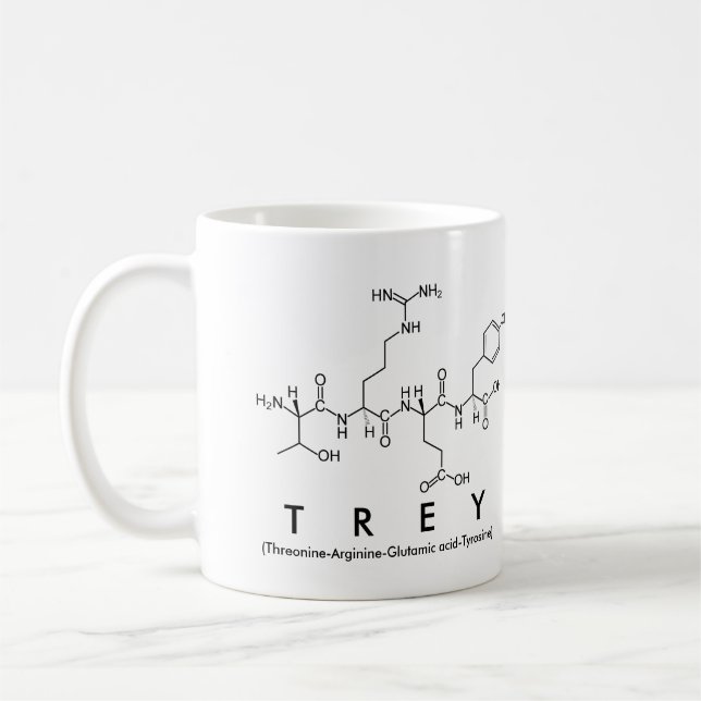 Taza De Café Trey peptide name mug (Izquierda)