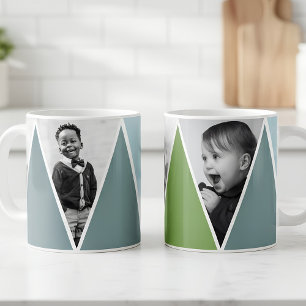 Taza De Café Triángulos en azul y verde Photo Mug