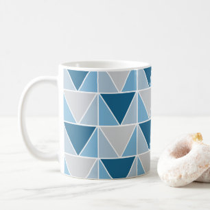 Taza De Café Triángulos Geométricos Gris Azul Geométrico