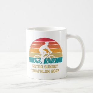 Taza De Café Triatlón personalizado de ciclismo retro atardecer