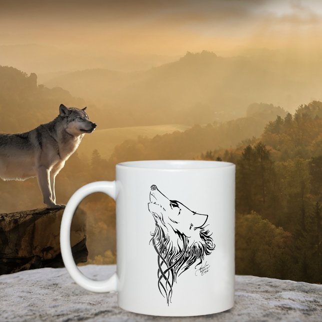 Taza De Café Tribal Black Wolf Howl (Subido por el creador)