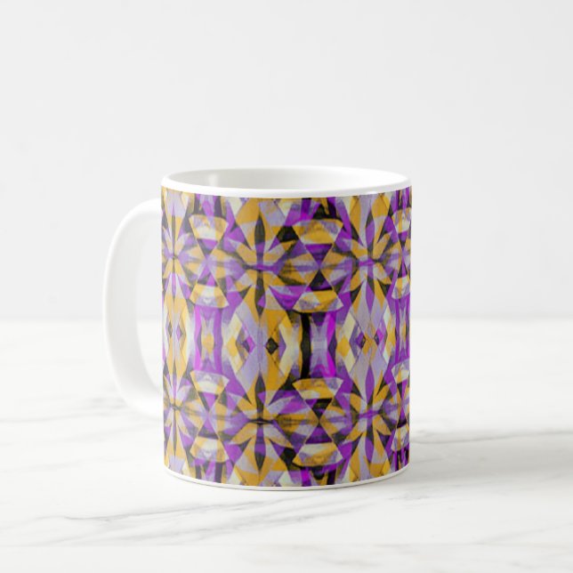 Taza De Café Tribal de diamantes morado y amarillo (Anverso izquierdo)