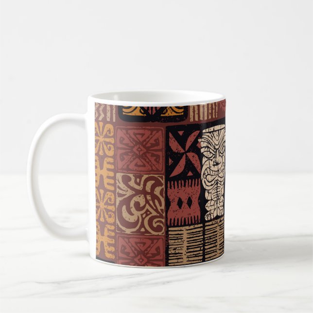 Taza De Café Tribal hawaiana: Parchwork de tela vintage (Izquierda)