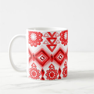 Taza De Café Tribus rojas, acuarela, patrón étnico.
