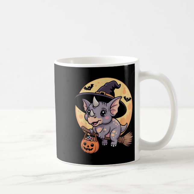 Taza De Café Triceratops Gorra de Brujas Calabaza Halloween Ves (Derecha)