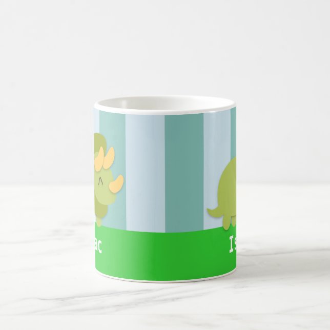 Taza De Café Triceratops verdes y amarillos de Kawaii para niño (Centro)
