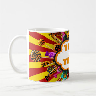 Taza De Café Trick o Treat Candy de Halloween y dulces. Otoño 