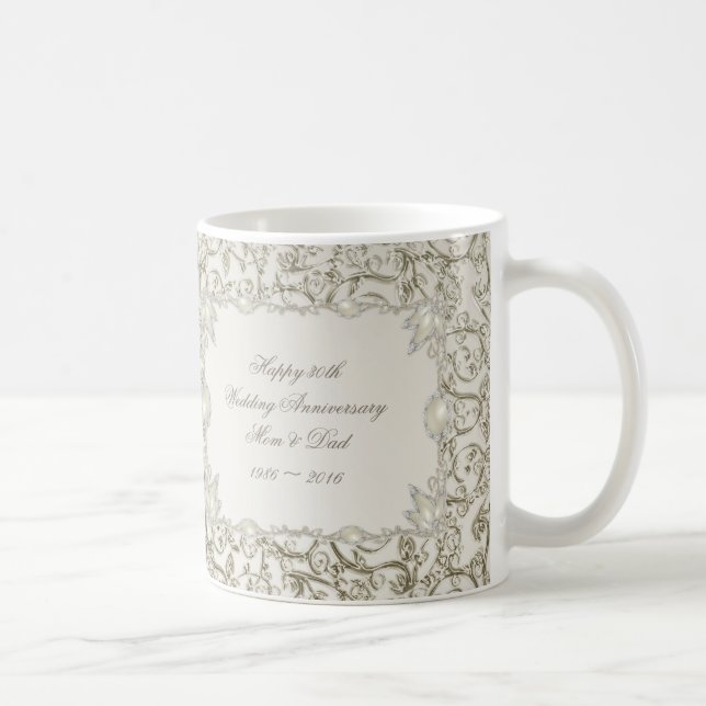 Taza De Café Trigésimo aniversario de boda de la perla elegante (Derecha)