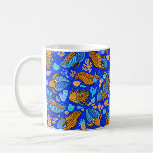 Taza De Café Trilobites sobre fondo azul oscuro (patrón de ni