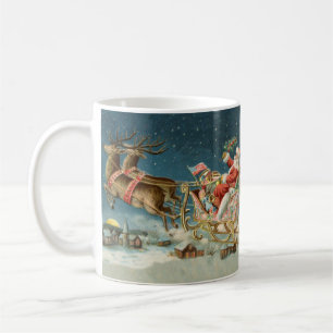 Taza De Café Trineo Antiguo de Navidad de Santa Claus Reno