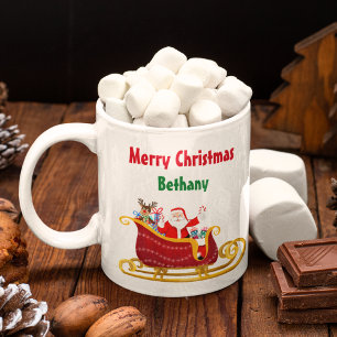 Taza De Café Trineo de Navidad de Santa y Reno Personalizar