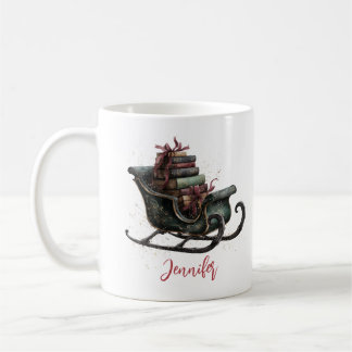 Taza De Café Trineo de Navidad Vintage Personalizado con Libros