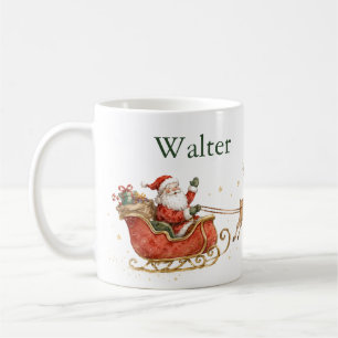 Taza De Café Trineo de Reno de Santa con Acuarela Personalizada
