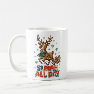 Taza De Café Trineo Todo el Día Reno Vintage Navidad Retro