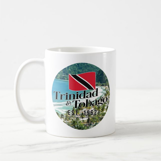 Taza De Café "Trinidad y Tobago Este. Playa Con Bandera De 1962 (Izquierda)