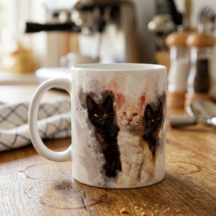 Taza De Café Trío de acuarelas de adorables gatitos negros y na