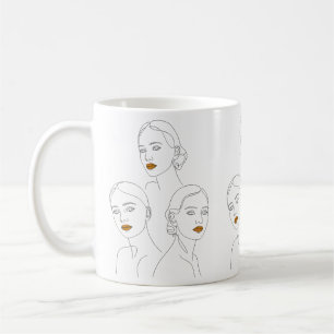 Taza De Café Trío de Arte de Línea Femenina Elegante, Minimalis