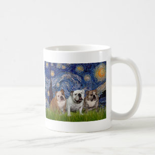 Taza De Café Trío de Bulldog inglés - Noche estrellada