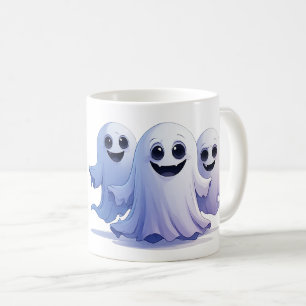 Taza De Café Trío de fantasmas de Halloween lindos con sonrisas