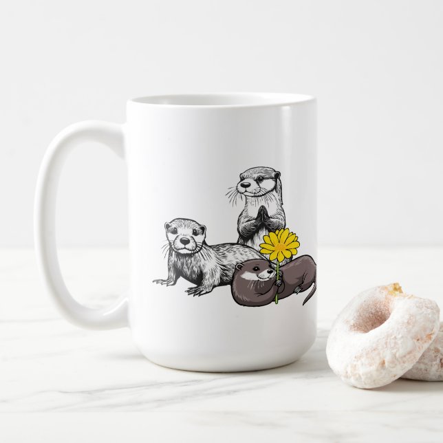 Taza De Café Trío de nutrias lindas (Con donut)