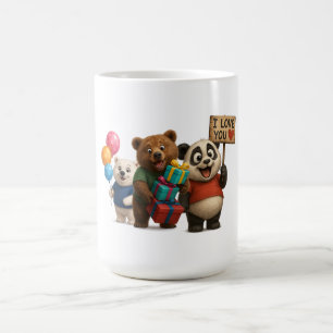 Taza De Café Trío de oso lindo - Panda con Rótulo "I love you",
