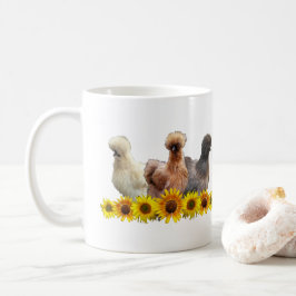 Taza De Café Trío de pollo y girasoles de Silkie Bantam