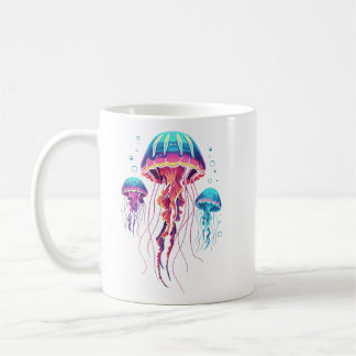 Taza De Café Trío Estético de Medusas Bioluminiscentes de Neón