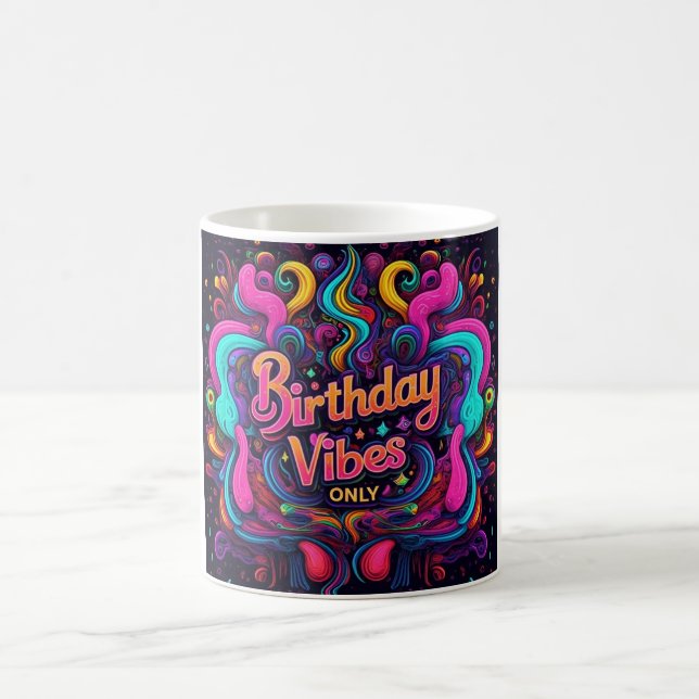 Taza De Café Trippy Neon Swirl Cumpleaños Vibes Coffee Mug (Centro)
