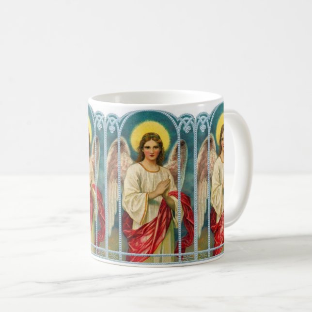 Taza De Café Tríptico del ángel con cinta rosa (Anverso derecho)