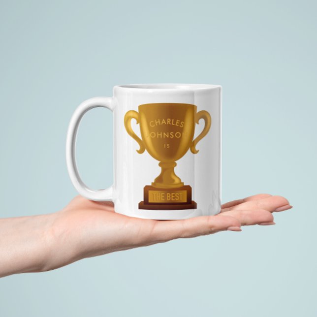 Taza De Café Trofeo de oro de nombre personalizado (Personalized golden trophy mug for The Best)