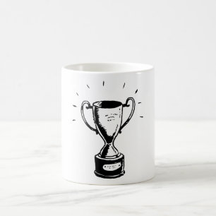 Taza De Café Trofeo Dibujado a Mano Retro Premio en Blanco y Ne