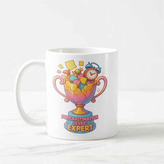 Taza De Café Trofeo Funny Experto en Procrastinación (Izquierda)