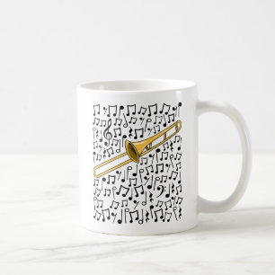 Taza De Café Trombone con notas musicales, músico de latón