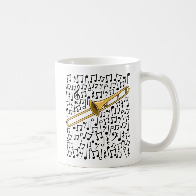 Taza De Café Trombone con notas musicales, músico de latón (Derecha)