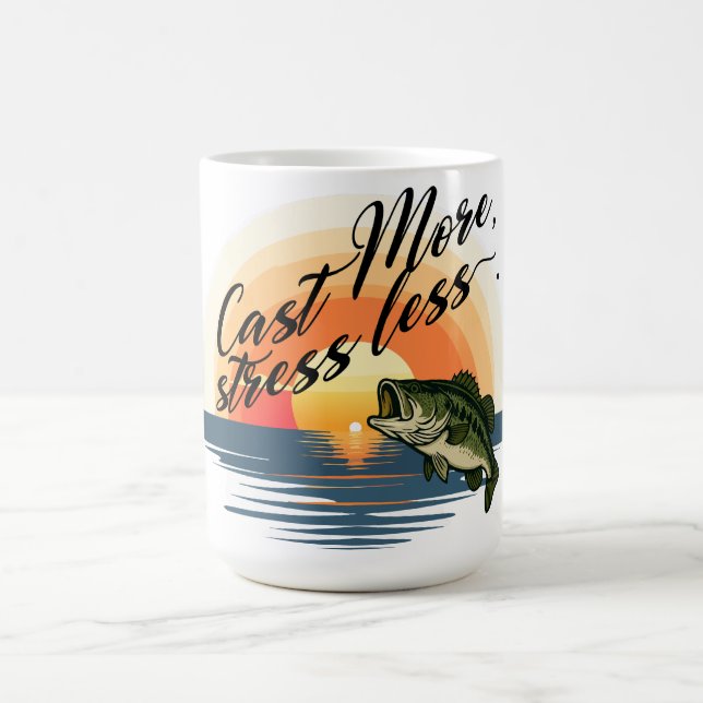 Taza De Café Trophy Bass Fishing Graphic Cast More, stress less (Centro)