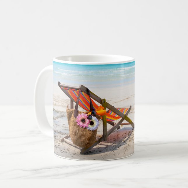 Taza De Café Tropical Beaches | Beach Chair on Sand (Anverso izquierdo)