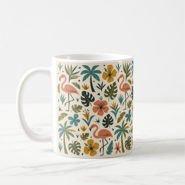 Taza De Café Tropical Flamingo and Palm Tree Pattern (Izquierda)