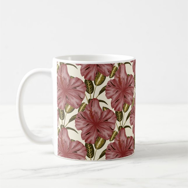 Taza De Café Tropical flowers seamless pattern | red flowers (Izquierda)