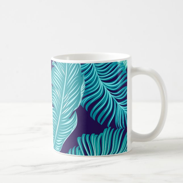 Taza De Café Tropical Green Blue Leaves Pattern (Derecha)