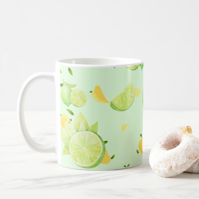 Taza De Café Tropical Green Citrus SUMMER Naranja Lemon Slice (Con donut)