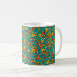 Taza De Café Tropical Pattern with Red and Yellow Leaves