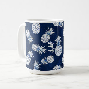 Taza De Café Tropical Pineapple with Name – Watercolor Style