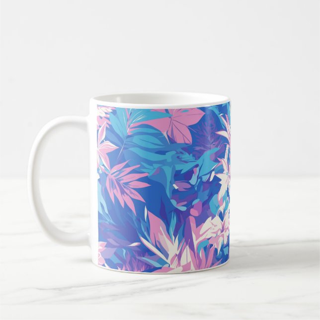 Taza De Café 🌺 Tropical Pink & Blue Floral Pattern - Fresh & V (Izquierda)