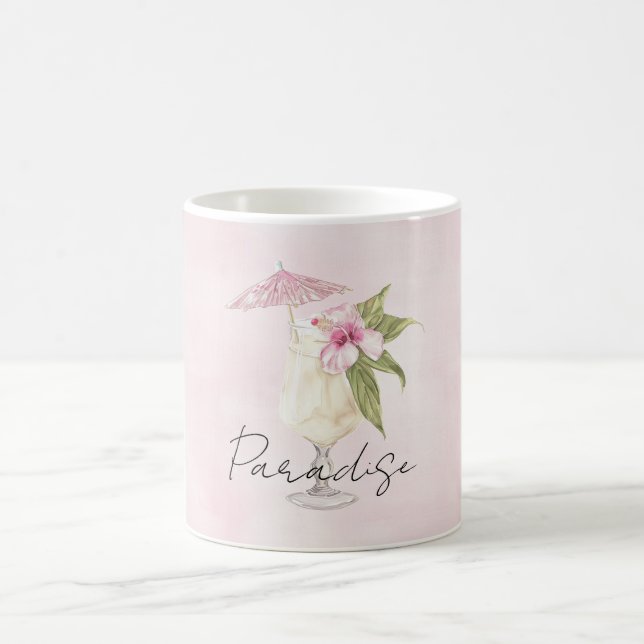 Taza De Café Tropical Pink Hibiscus Flower Umbrella Drink (Centro)